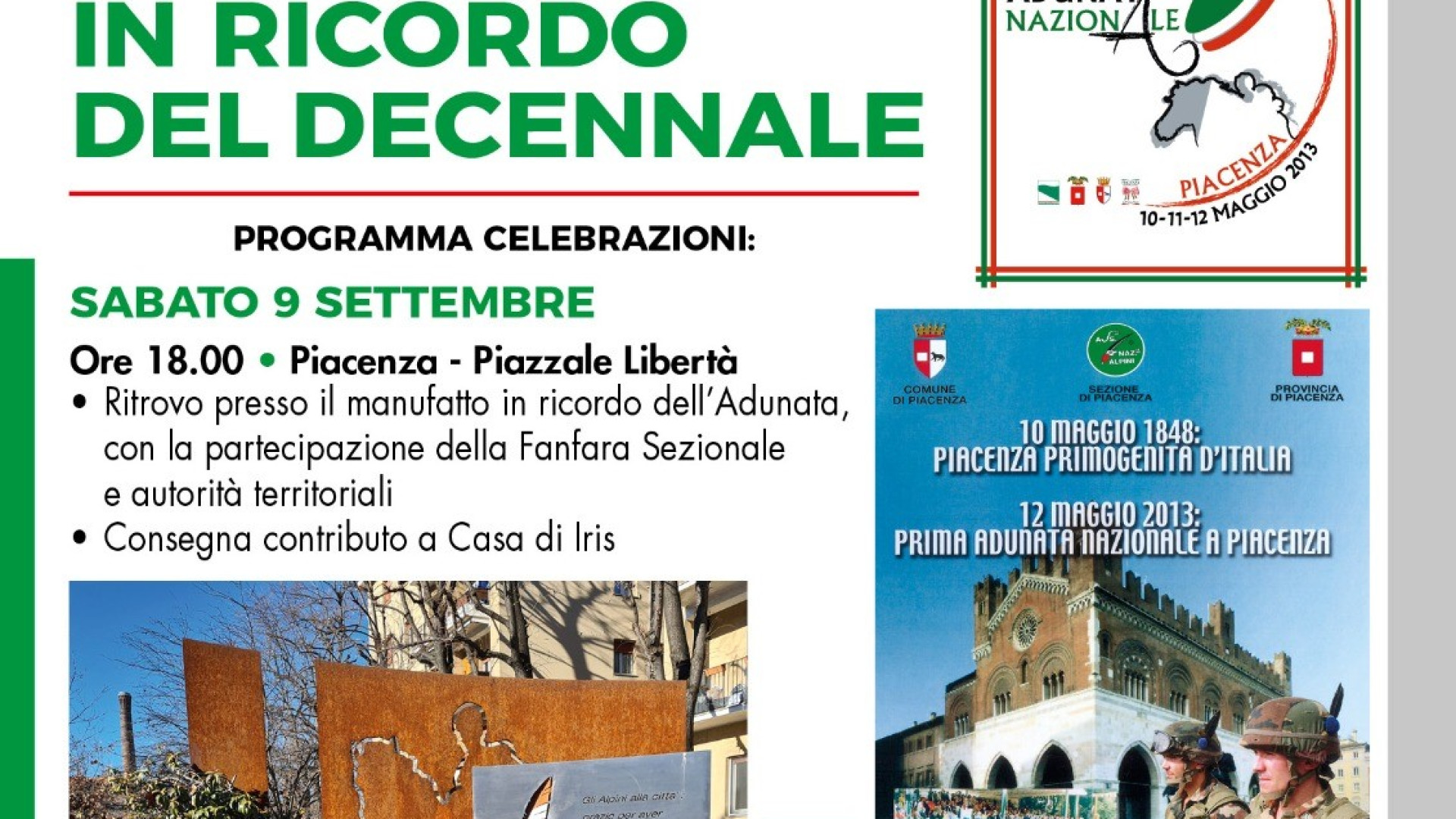 Decennale dell'Adunata: nel fine settimana ricordo e concerto della Fanfara