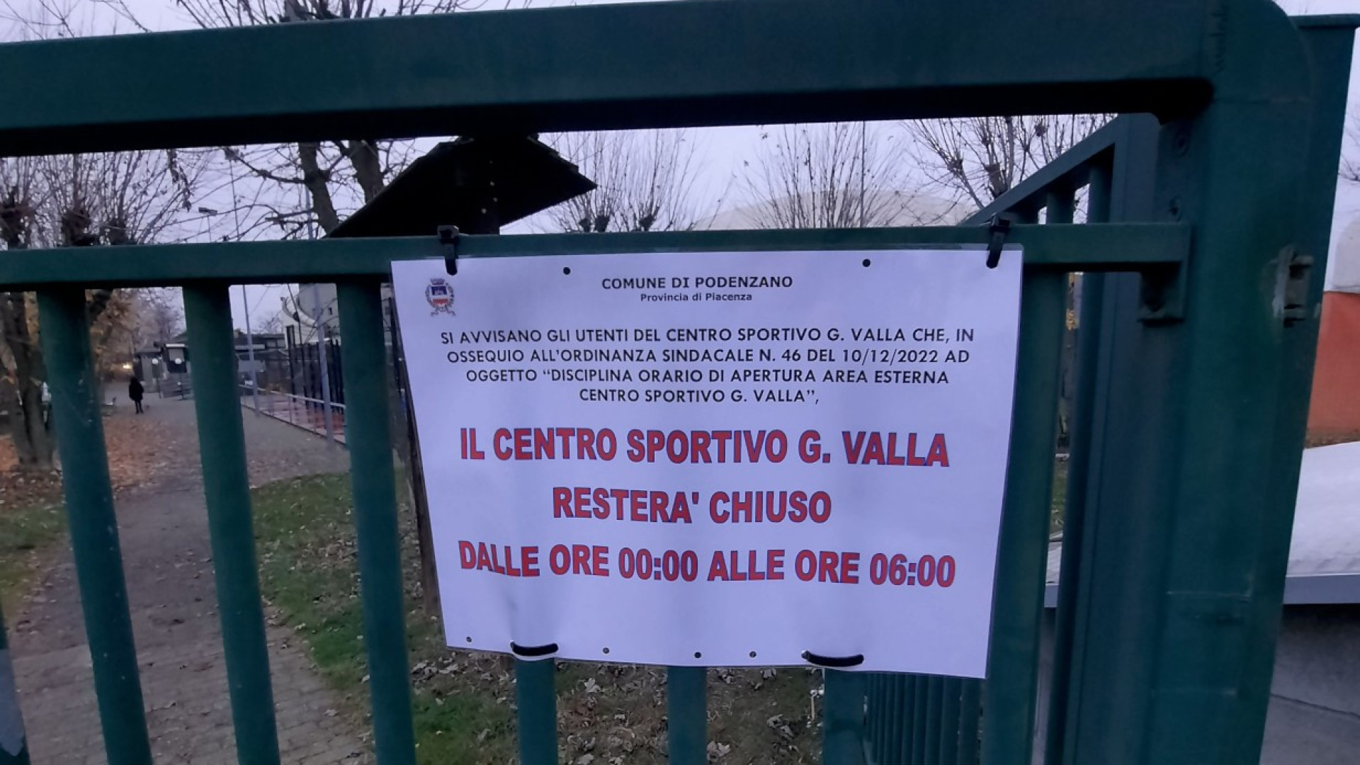 Podenzano, stop vandalismi: il centro sportivo chiude nelle ore notturne