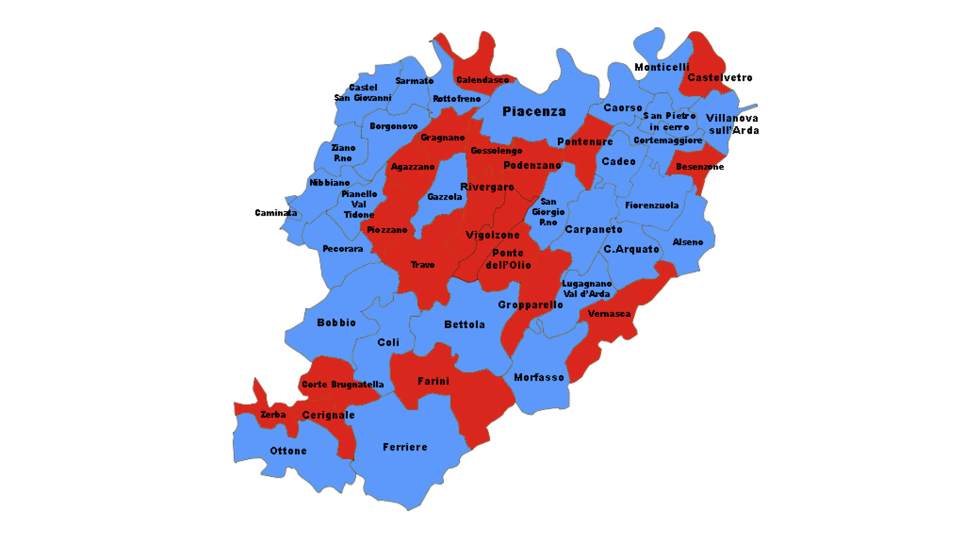 En plein del centrodestra, cambia la geografia politica piacentina: 29 comuni "azzurri" su 48