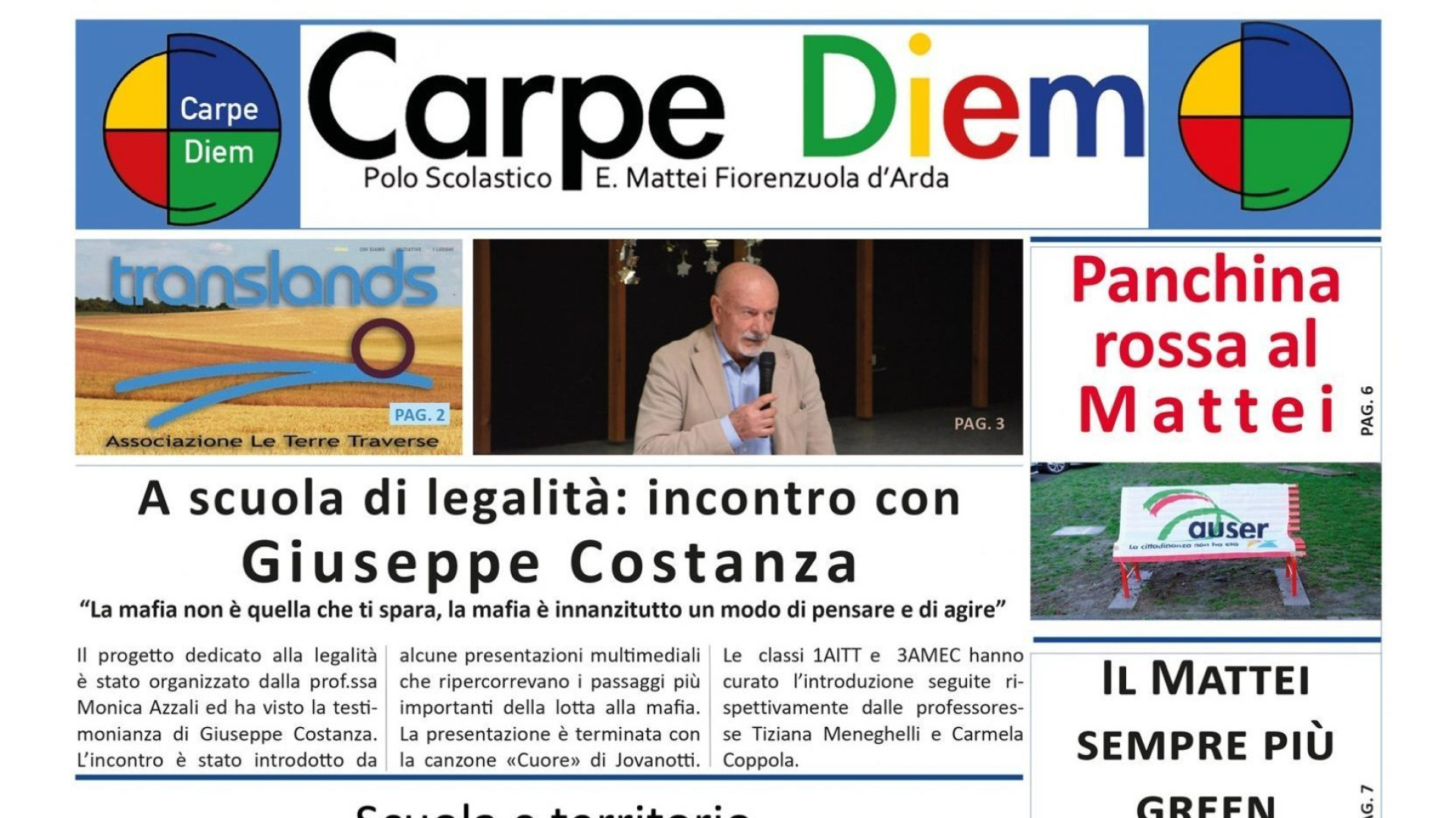 Carpe Diem, otto pagine del giornale del Polo Mattei oggi insieme a Libertà
