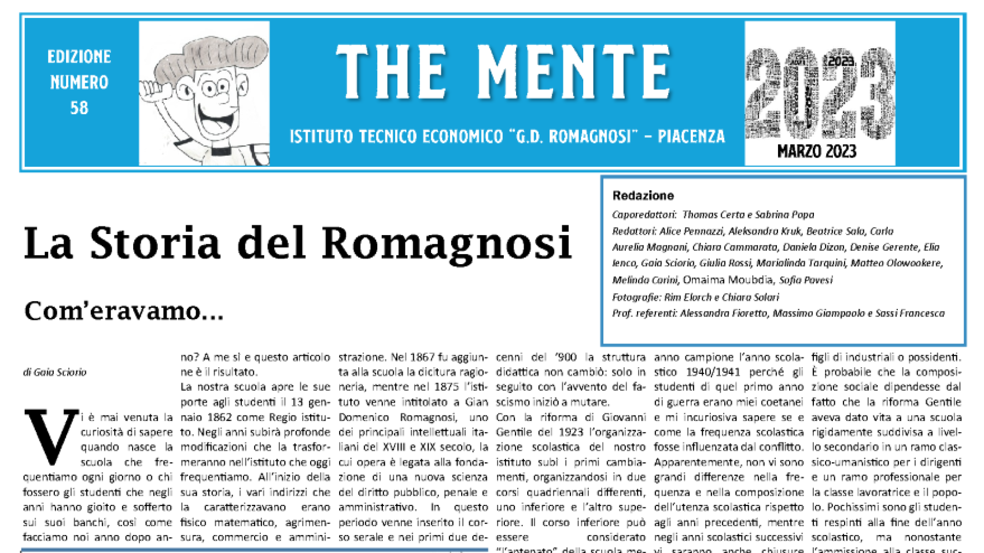 Oggi sul quotidiano Libertà "The mente", il giornalino dell'istituto Romagnosi